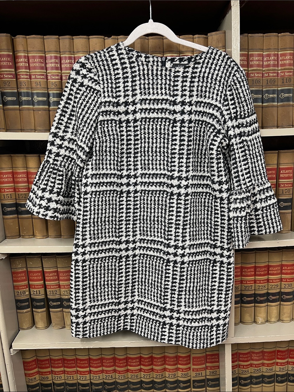Zara Black and White Houndstooth Shift Dress
